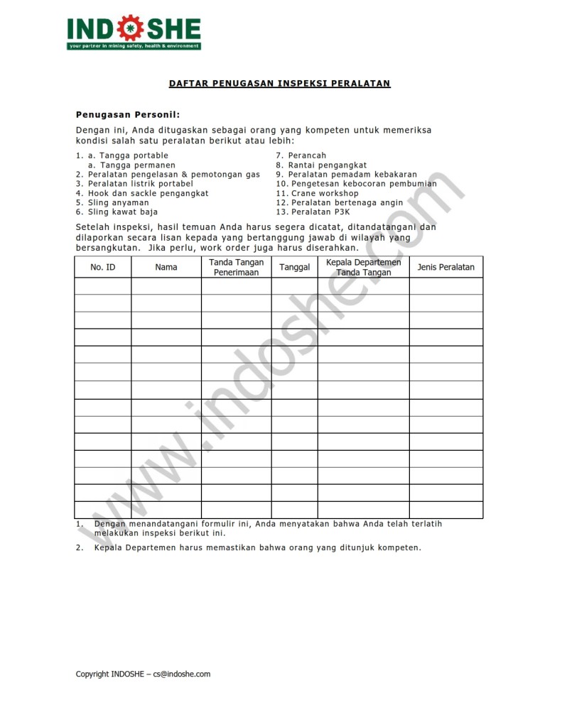 DAFTAR PENUGASAN INSPEKSI PERALATAN