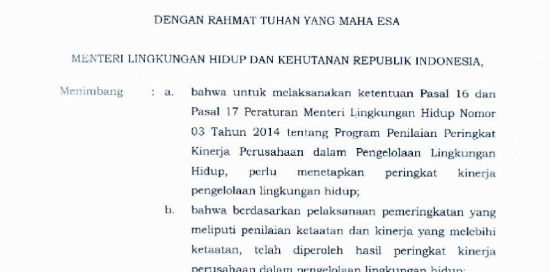 KEPUTUSAN MENTERI LINGKUNGAN HIDUP DAN KEHUTANAN REPUBLIK INDONESIA