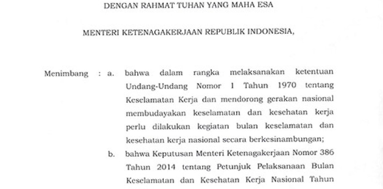 PETUNJUK PELAKSANAAN BULAN KESELAMATAN DAN KESEHATAN KERJA NASIONAL TAHUN 2020