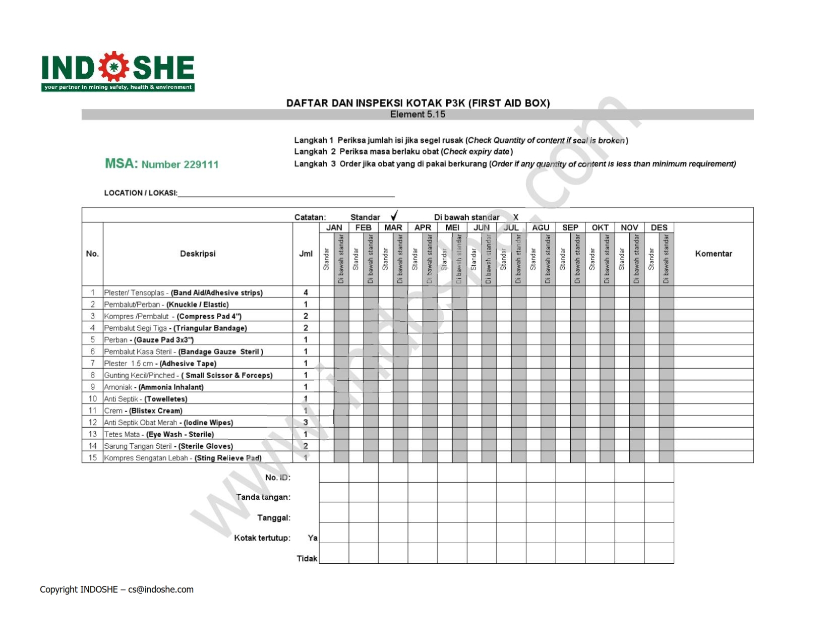 DAFTAR DAN INSPEKSI KOTAK P3K _FIRST AID BOX - Indoshe Cares